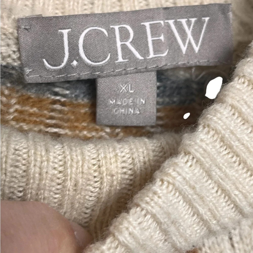 J. Crew Mock Neck Fair Isle Sweater Womens Lamb's Wool Blend Neutral Lodge
